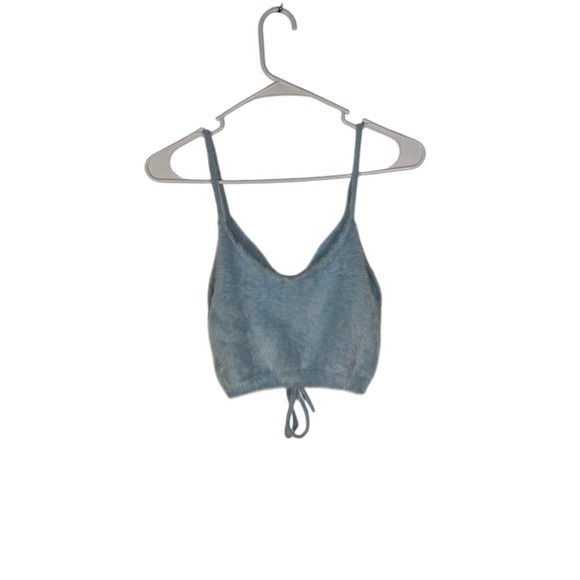 NWOT For Love & Lemons Fuzzy Knit Cami Top & Shorts Set Blue Drawstring M - Picture 1 of 7